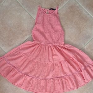 Zara Coral Pink Smocked Tiered Halter Mini Dress Size EXTRA Small Boho